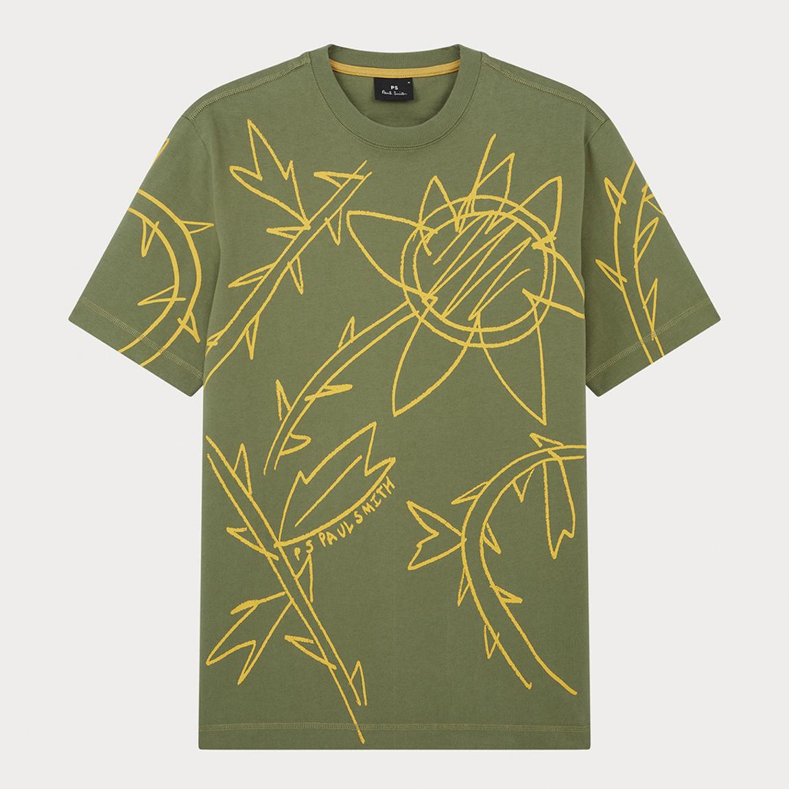 Khaki Sketch Floral Regular Fit T-shirt main product photo