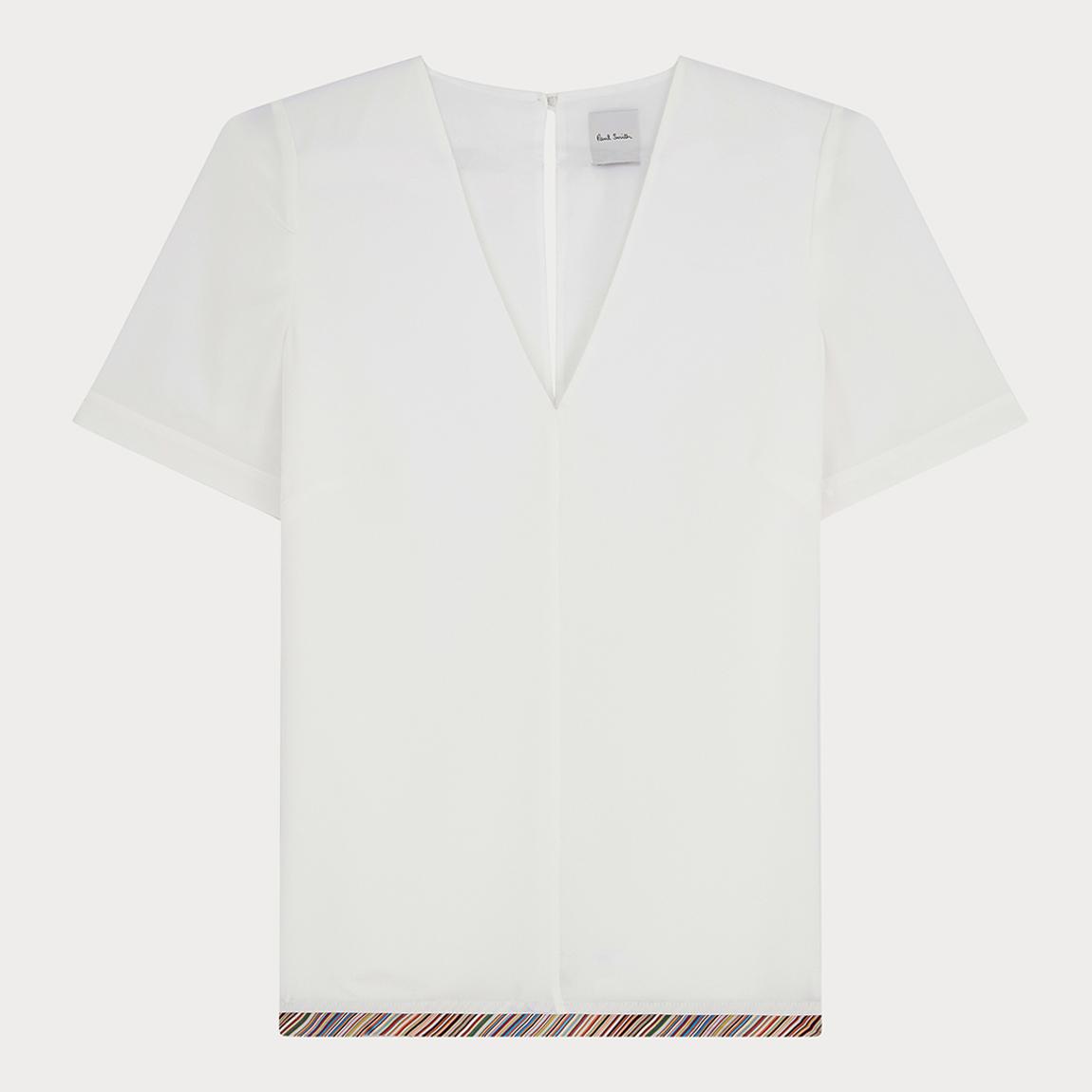 White V-Neck Hemmed Silk Top main product photo