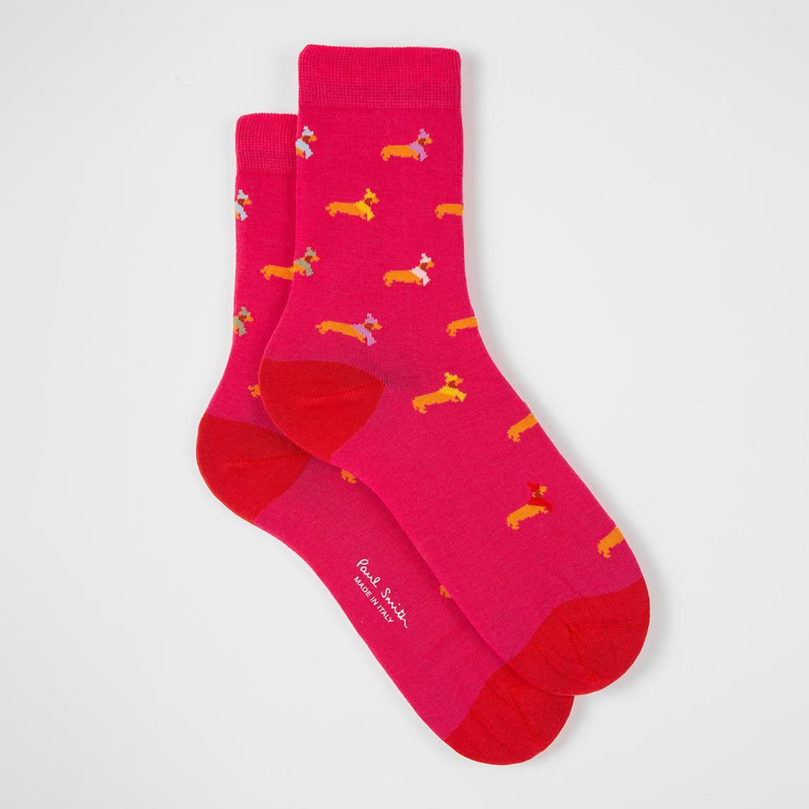 Pink Tara Dascheund Print Cotton Stretch Socks main product photo