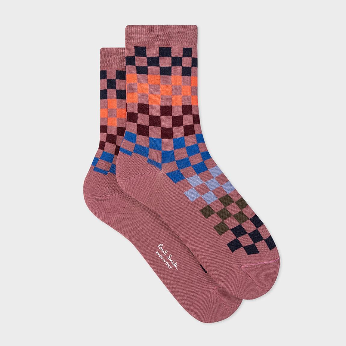 Pink Wisteria Checked Cotton Stretch Socks main product photo