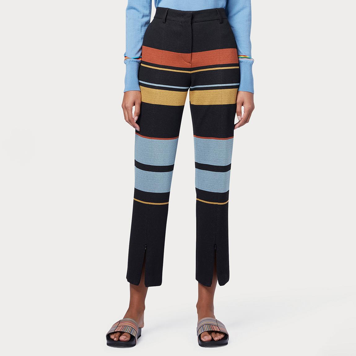 Black Stripe Zip Split Slim Crop Trousers main product photo