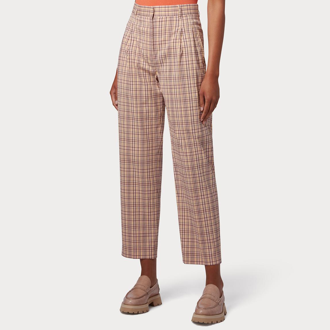Pink Check Cotton Blend Barrel Leg Trousers main product photo