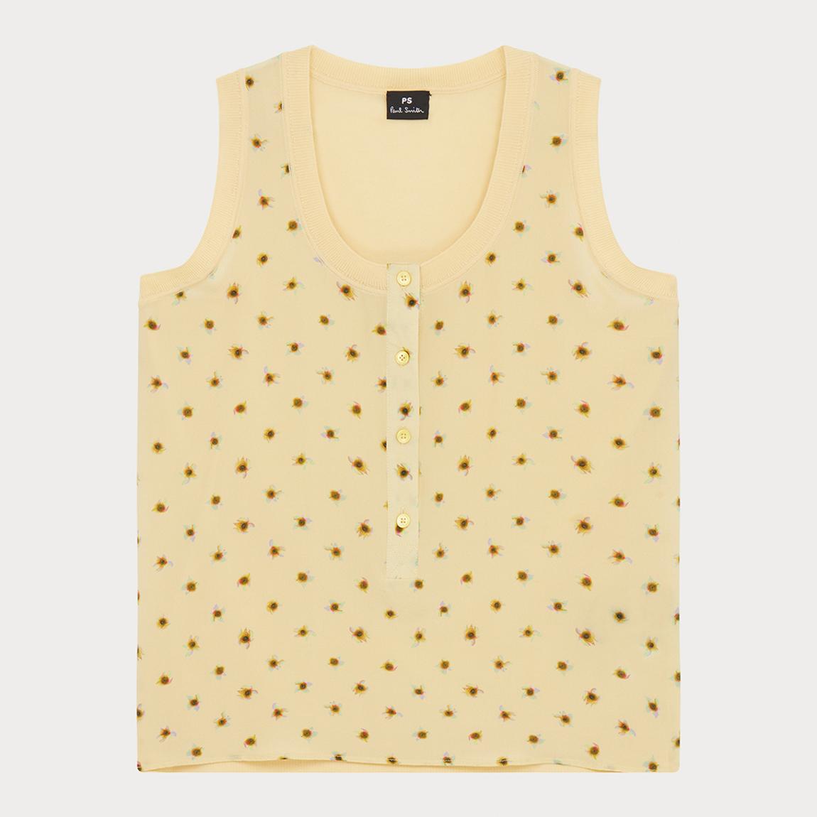 Pale Yellow Floral Silk-Wool Blend Tank Top main product photo