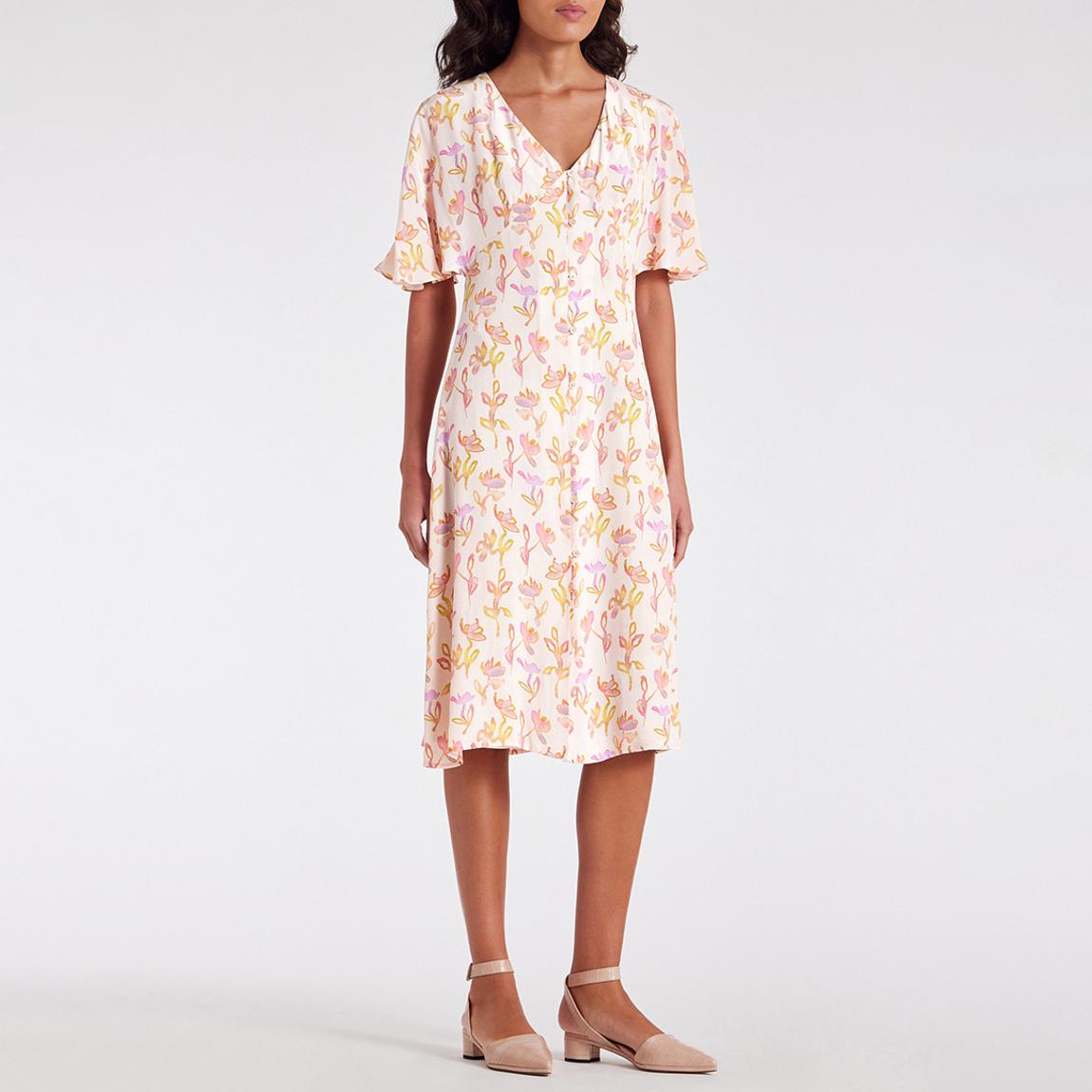 Pink Floral Button Fluted Dress main product photo