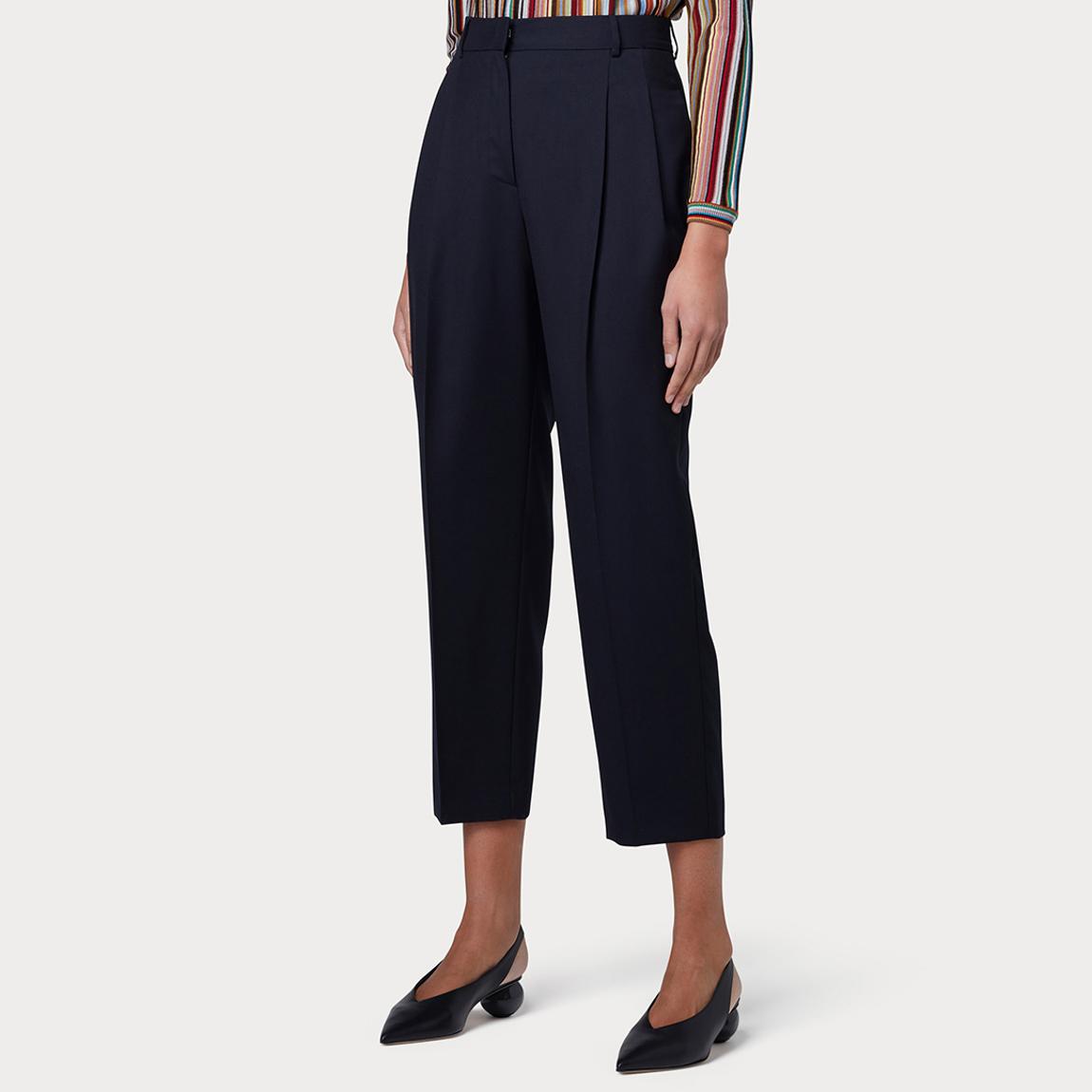 Navy High Waist Pleat Wool Trousers main product photo