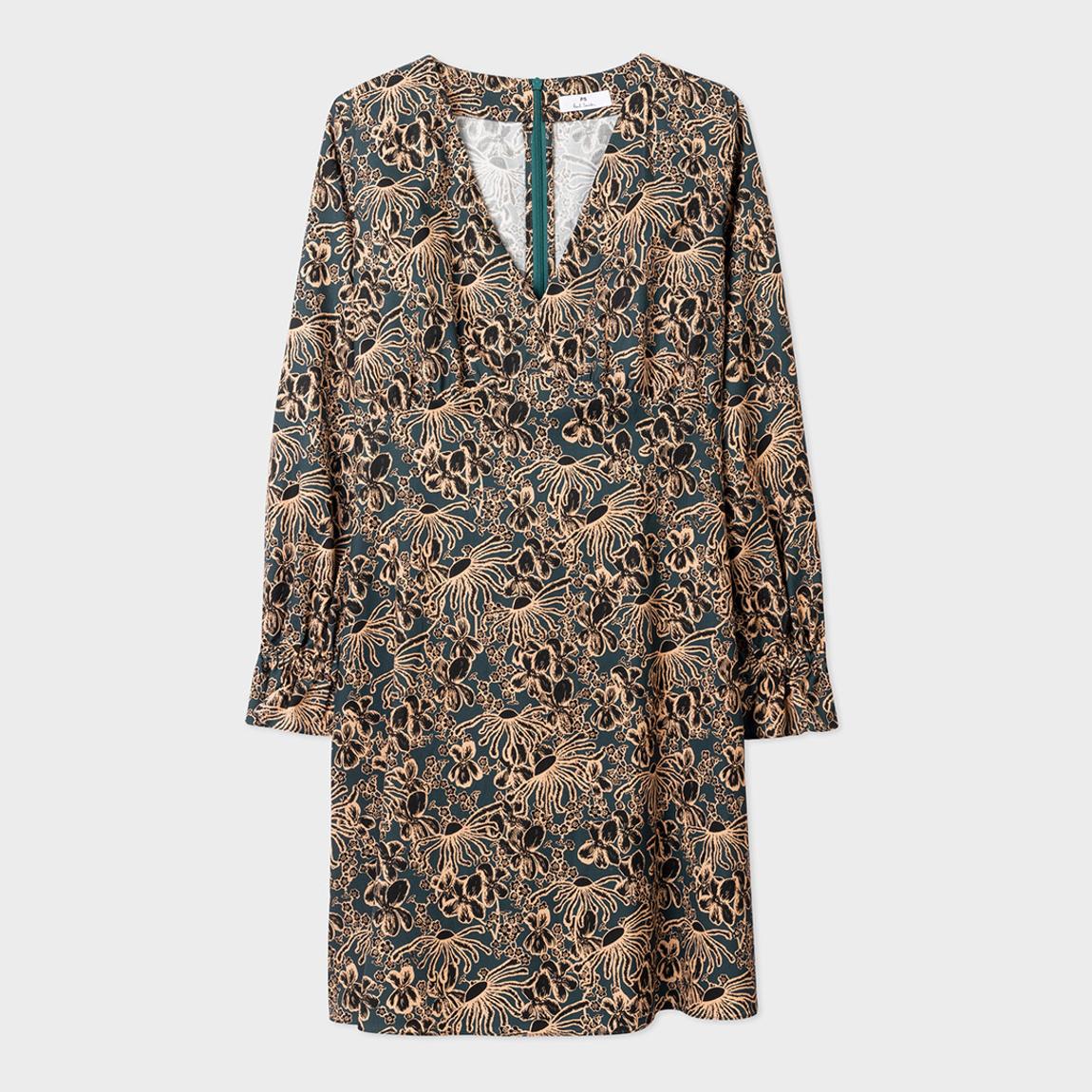 Green Floral Linen Blend Dress main product photo