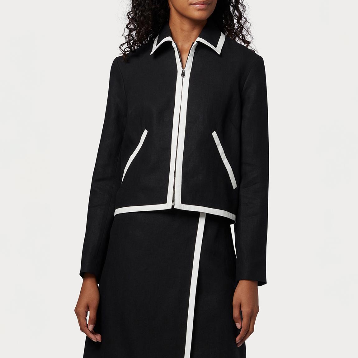 Black Contrast Tipped Linen Zip Jacket main product photo