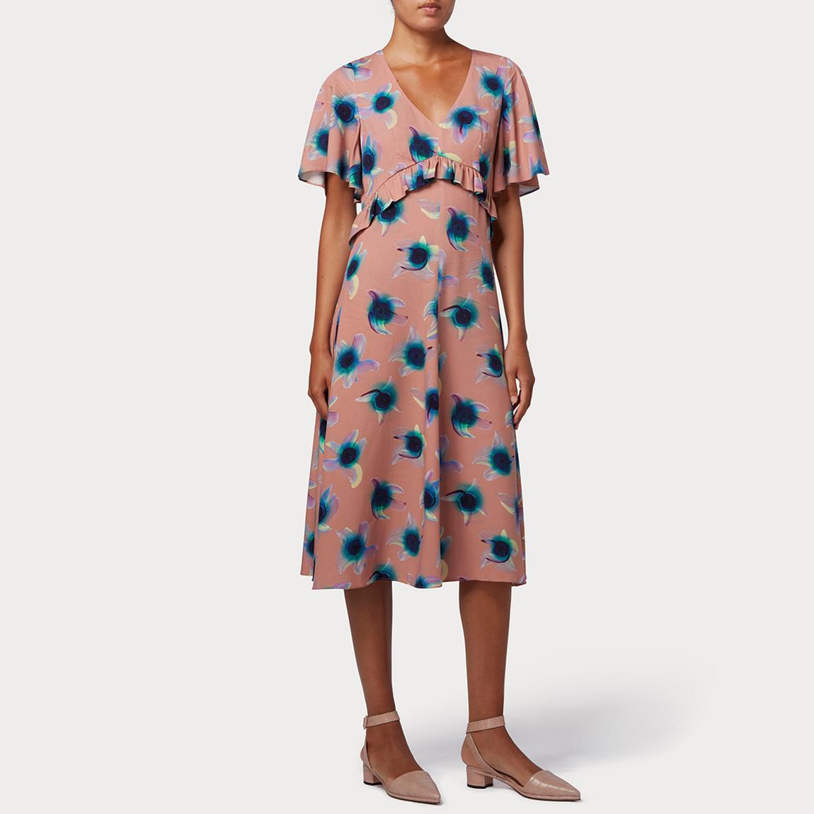 Pink Floral V-Neck Midi Dress main product photo
