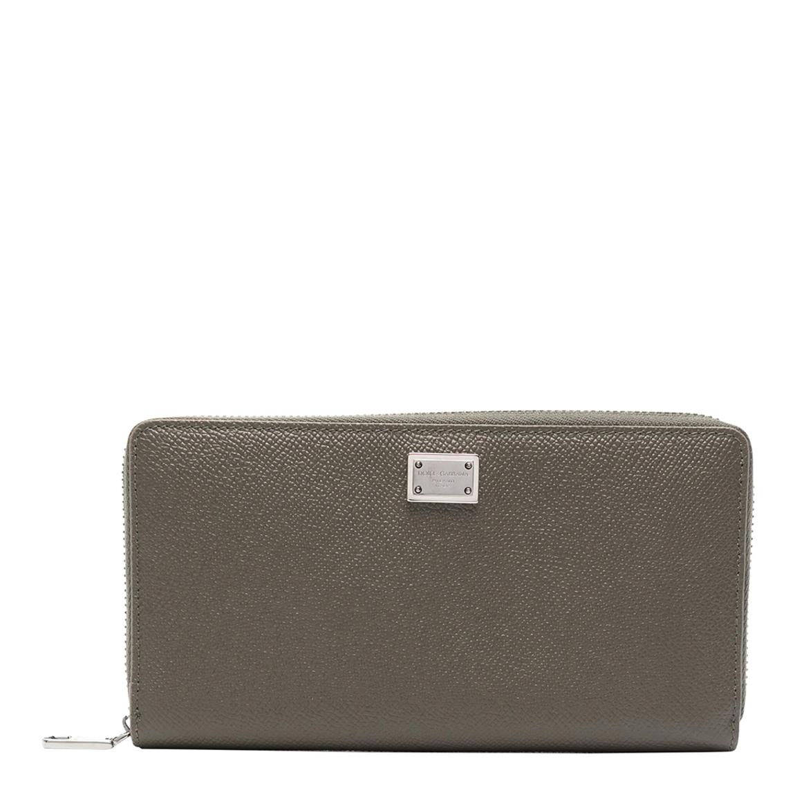 Grey Leather Dolce & Gabbana Dauphine Logo-Plaque Wallet main product photo