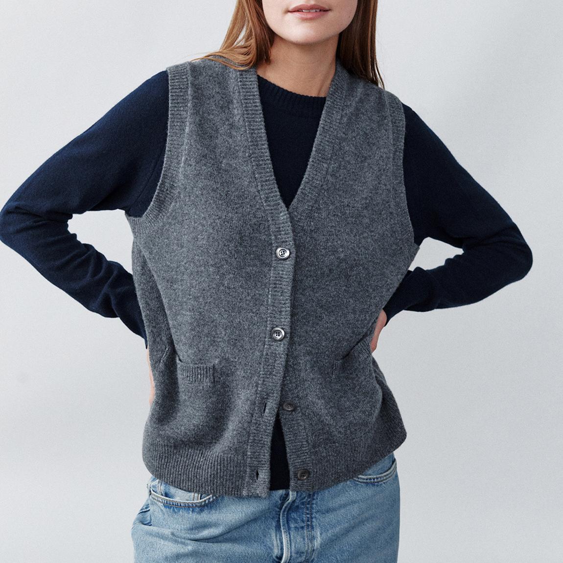 Grey Sleevless Wool Cardigan main product photo