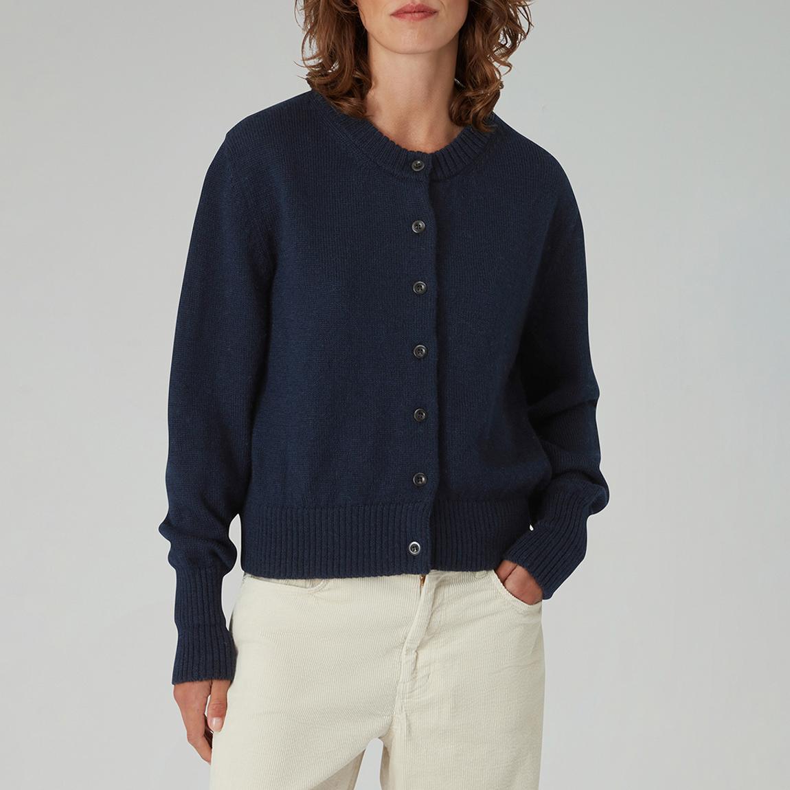 Navy Cheviot Wool Cardigan main product photo