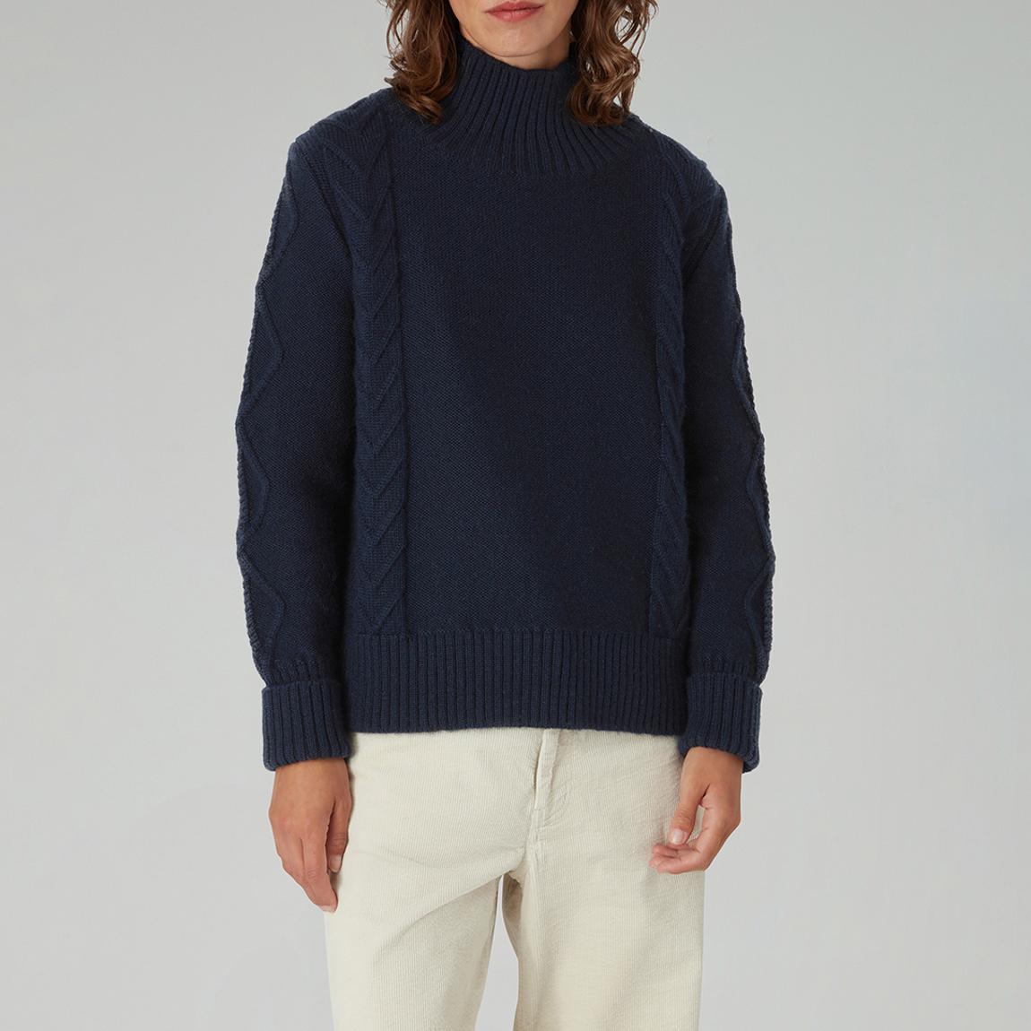 Navy Cheviot Cable Knit Jumper main product photo