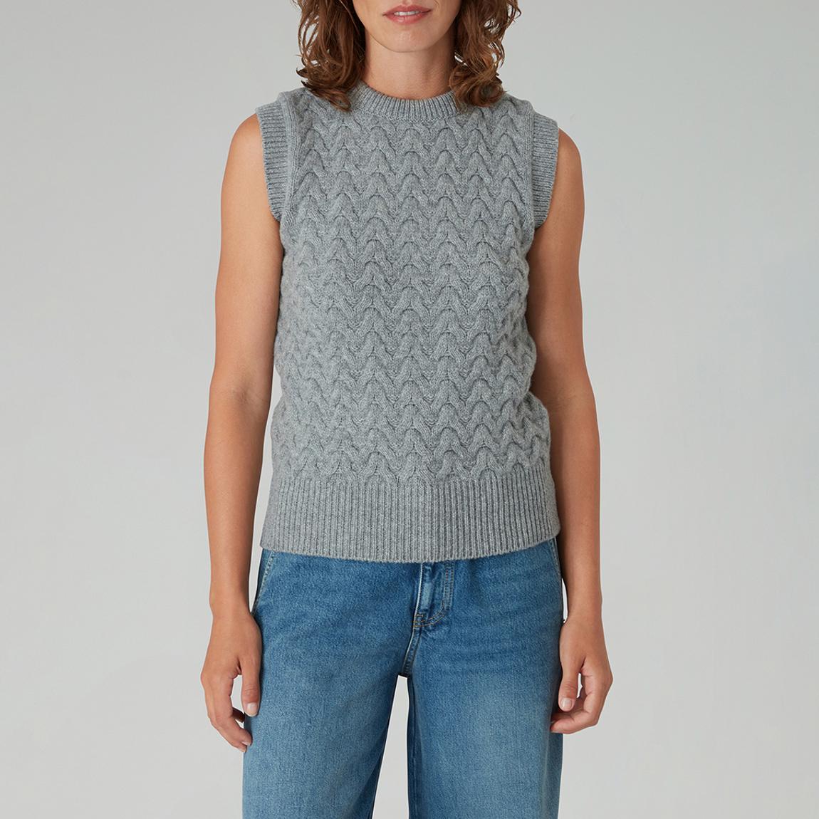 Grey Border Cable Knit Sweater Vest main product photo