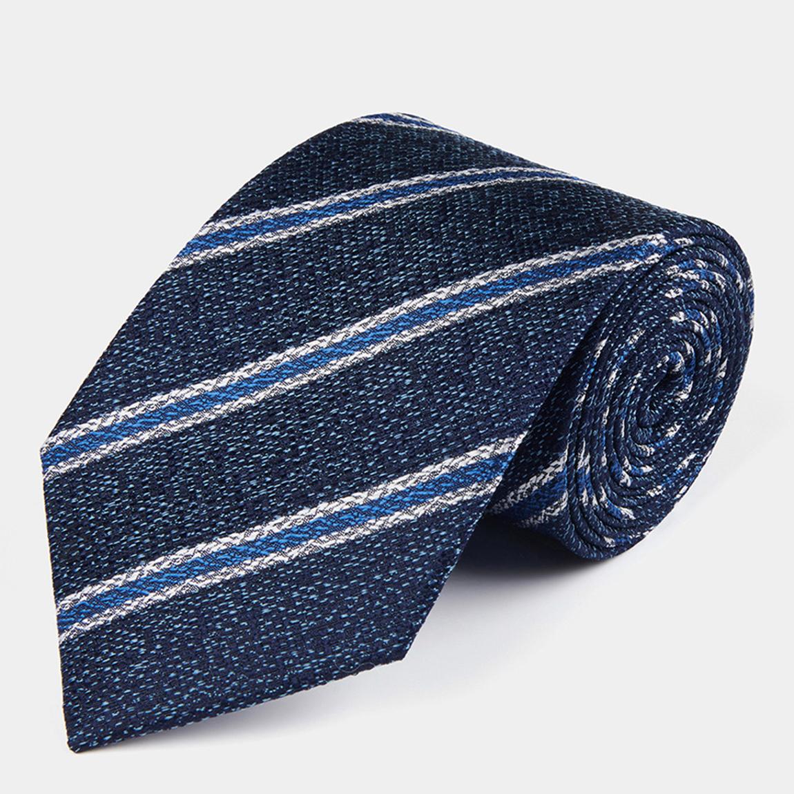 Navy Two Tone Stripe Silk Tie main product photo