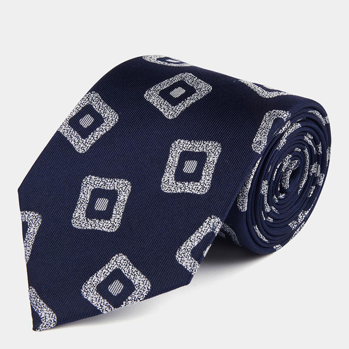Navy Geo Print Silk Tie main product photo