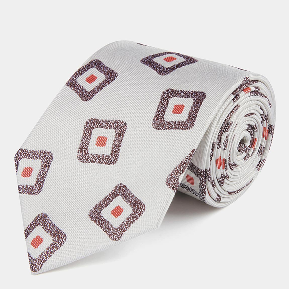 Cream Geo Print Silk Tie main product photo