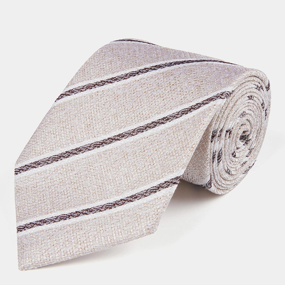 Beige Two Tone Stripe Silk Tie main product photo