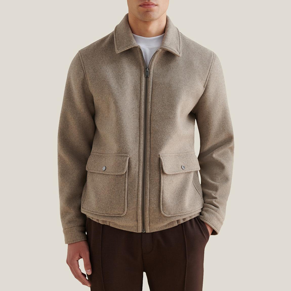 Beige Wool Zip Bomber Jacket main product photo