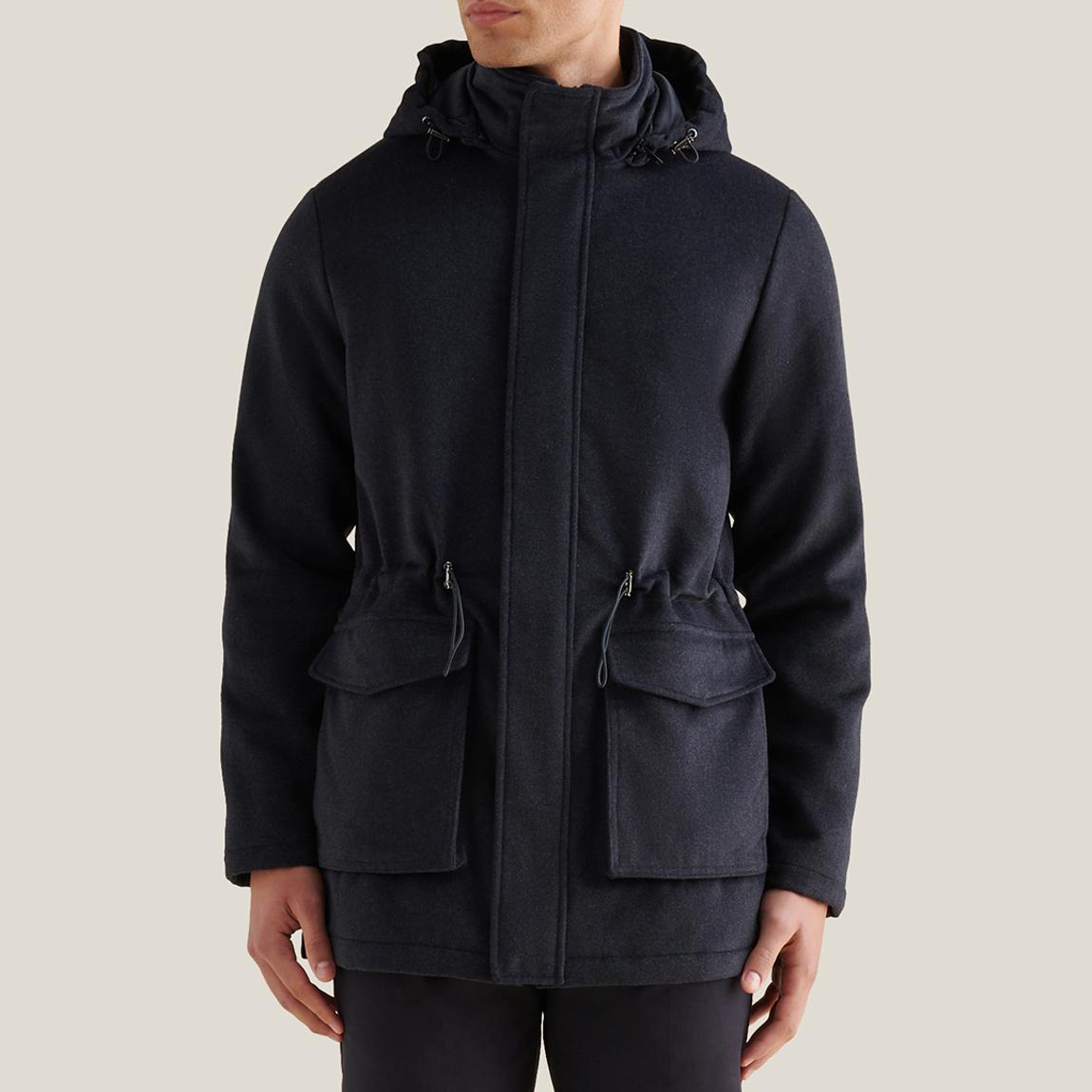 Navy Padded Parka Wool Blend Coat main product photo