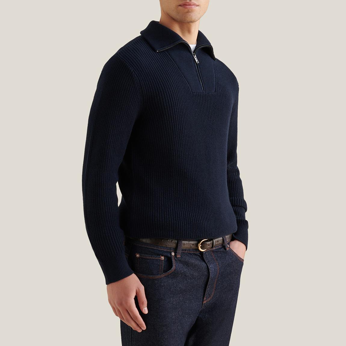 Navy Knitted Half Zip Funnel Jumper main product photo