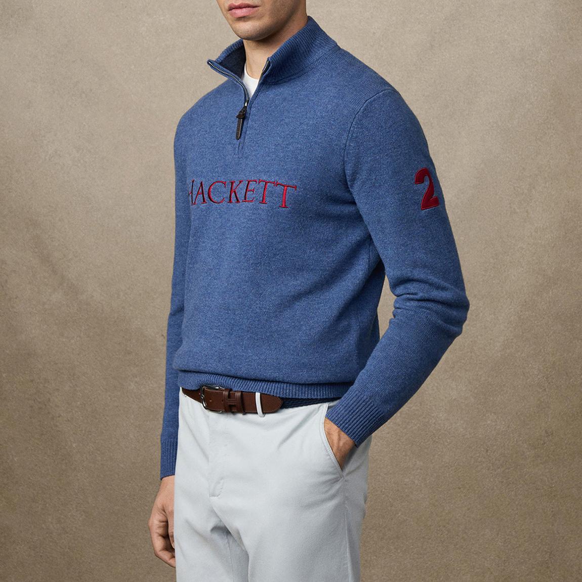 Blue Merino Wool Half Zip Sweatshirt main product photo