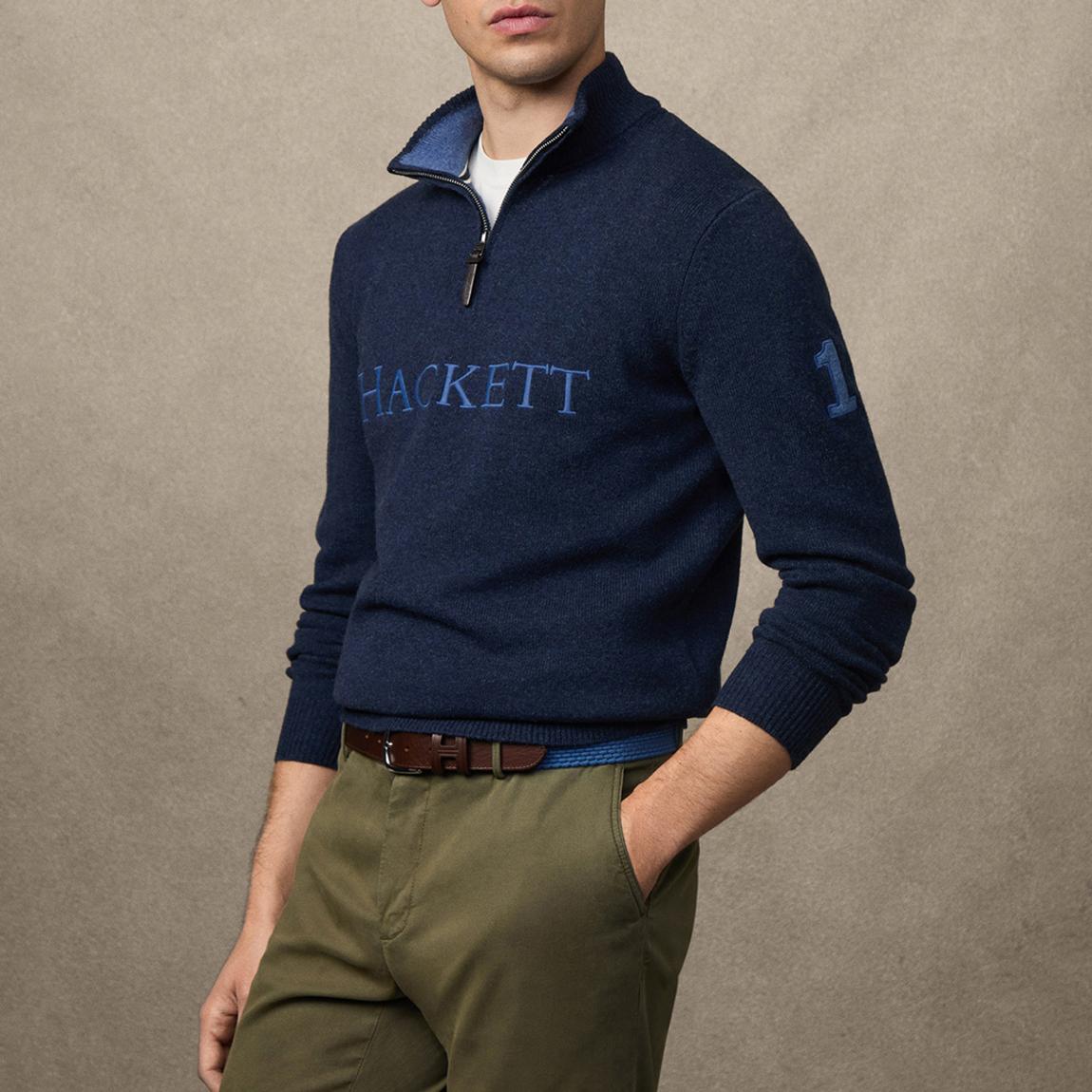 Navy Merino Wool Half Zip Sweatshirt main product photo