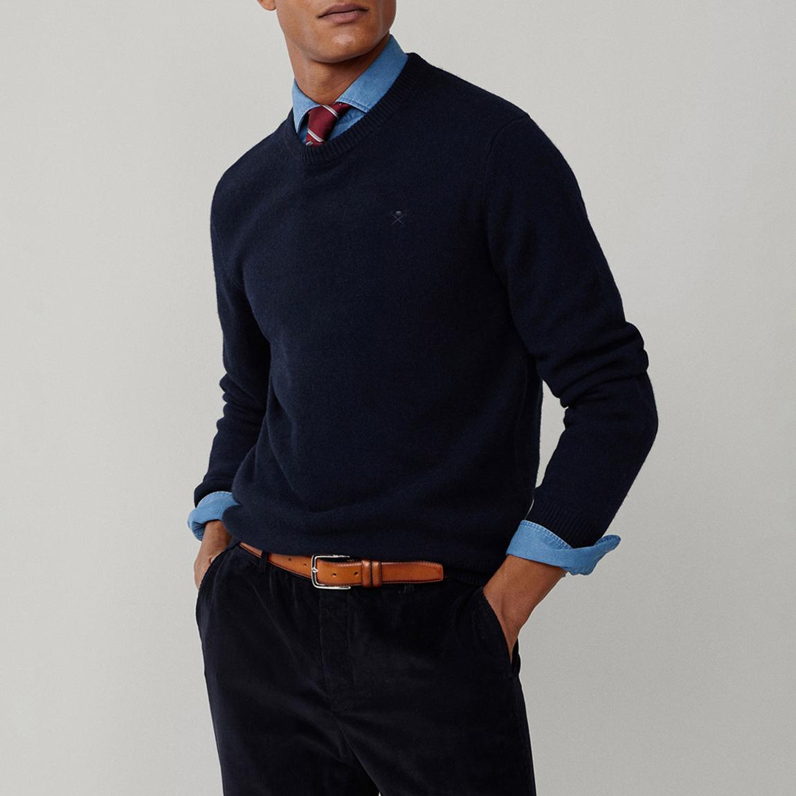 Navy Wool Crew Neck Jumper main product photo