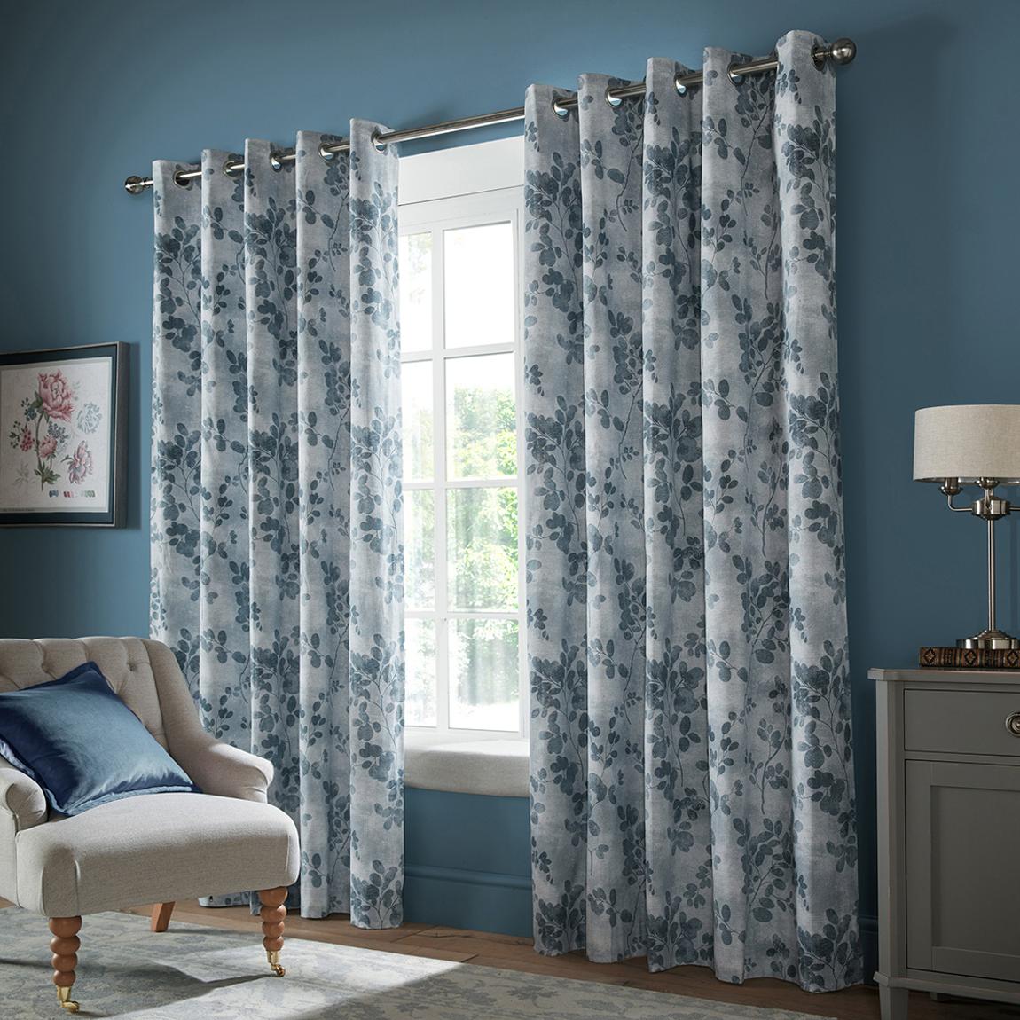 Millhayes Smoke Blue 162x228cm Black Out Eyelet Curtains main product photo