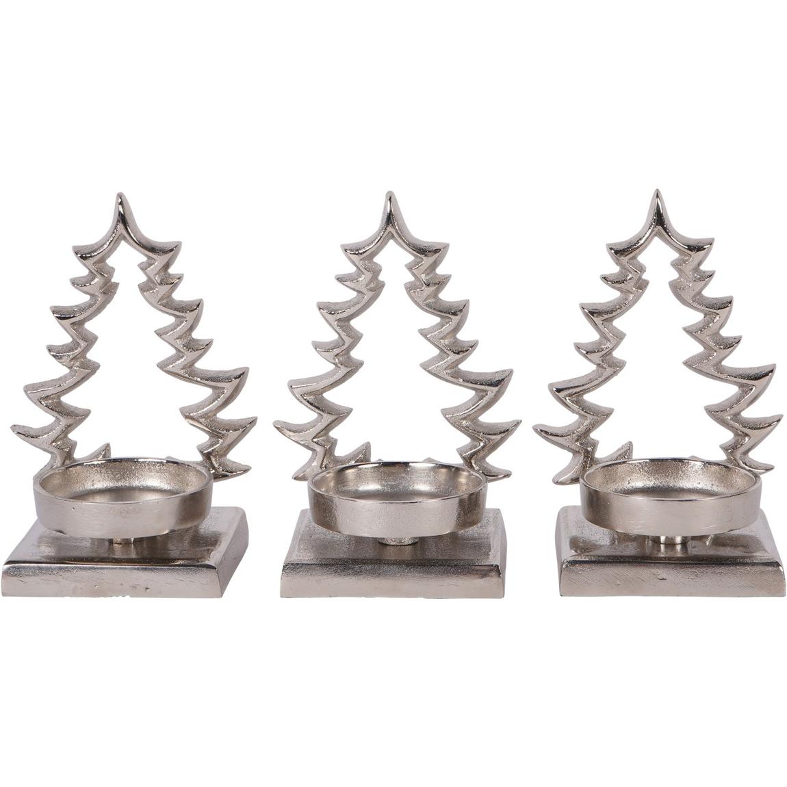 Laura Ashley Set of Festive Aluminium Christmas Tree Silver Tealight Holders main product photo