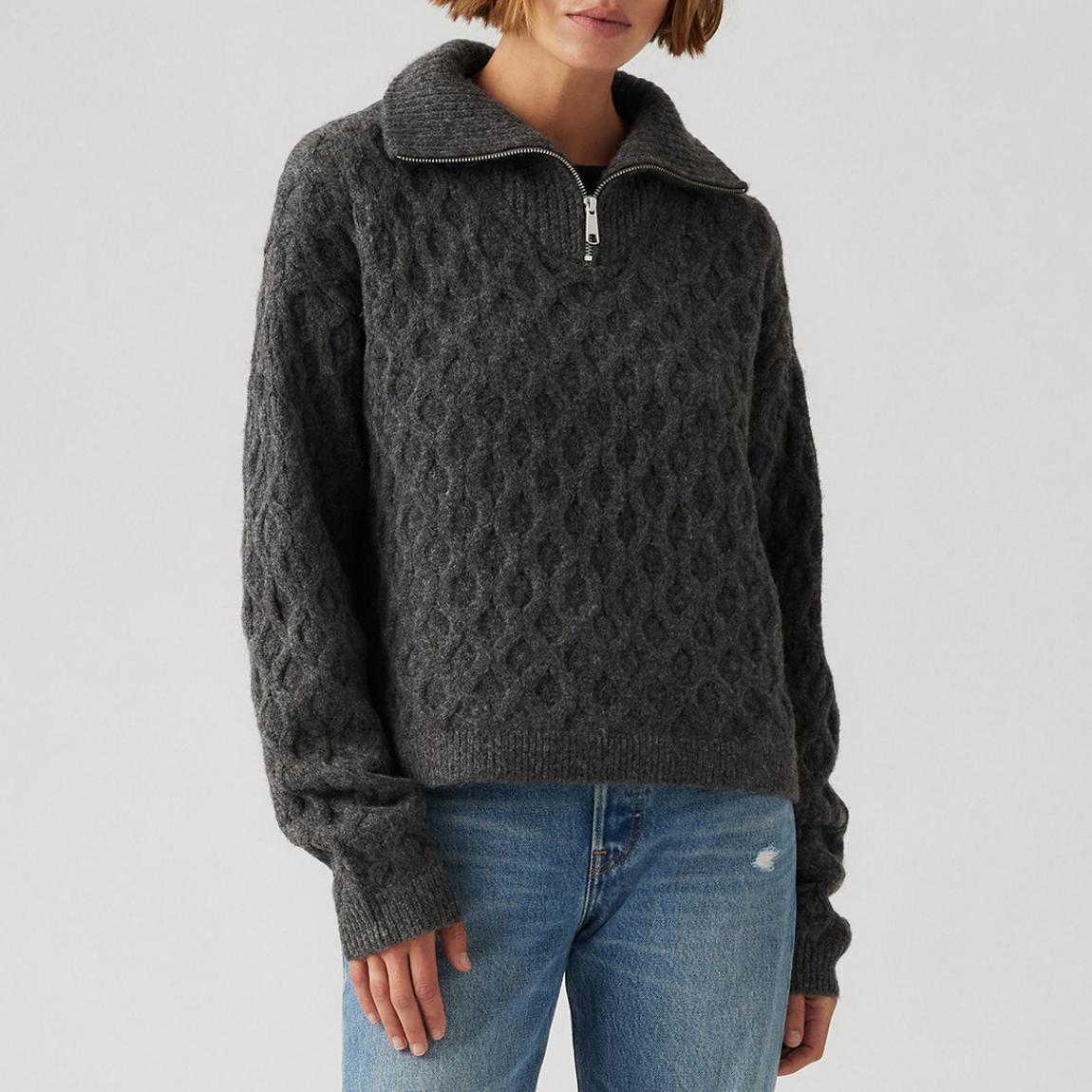 1/4 ZIP CABLE SWEATER DARK CHARCOAL HEAT main product photo
