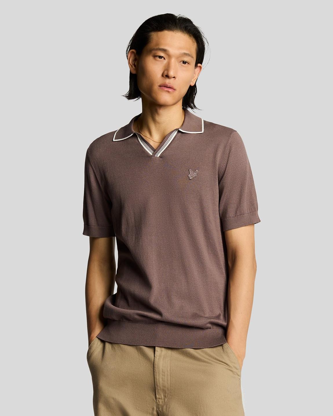 Tipped Knitted Open Collar Polo Shirt main product photo