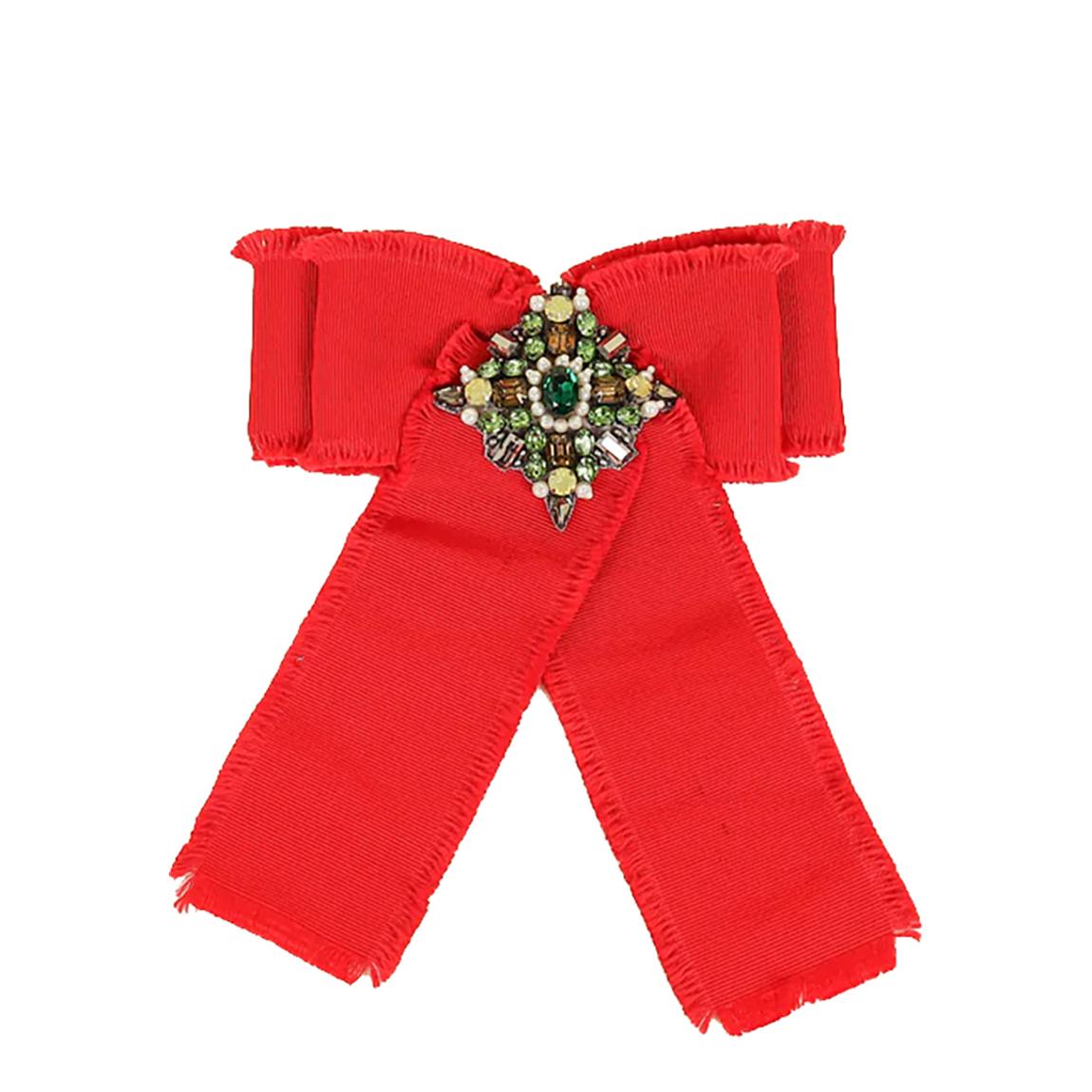 Gucci Red Gucci Grosgrain Crystal Bow Brooch - BrandAlley