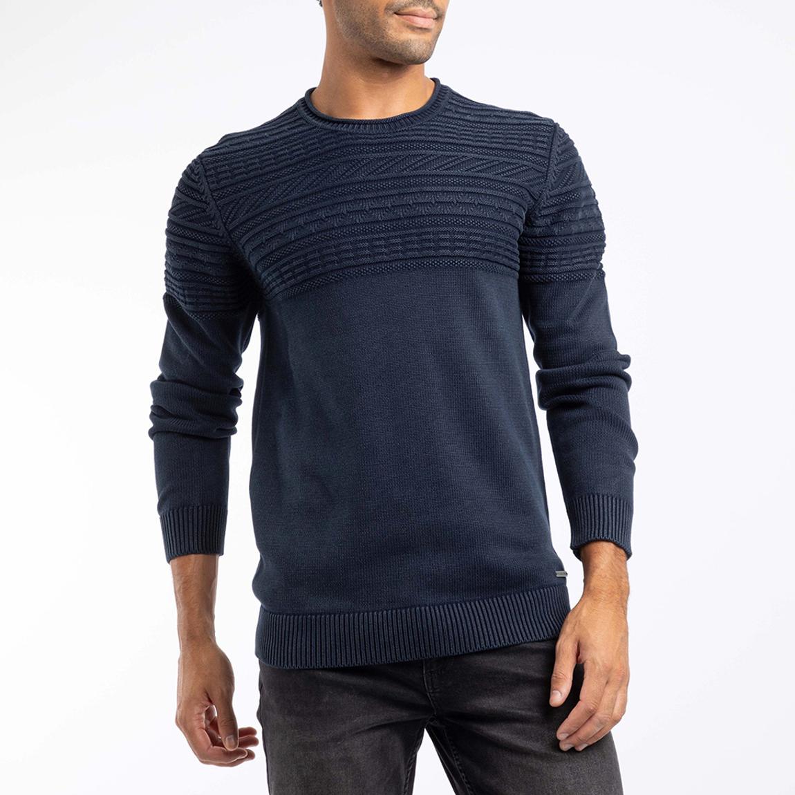 Navy Fahri Mixed Stitch Cotton Jumper main product photo