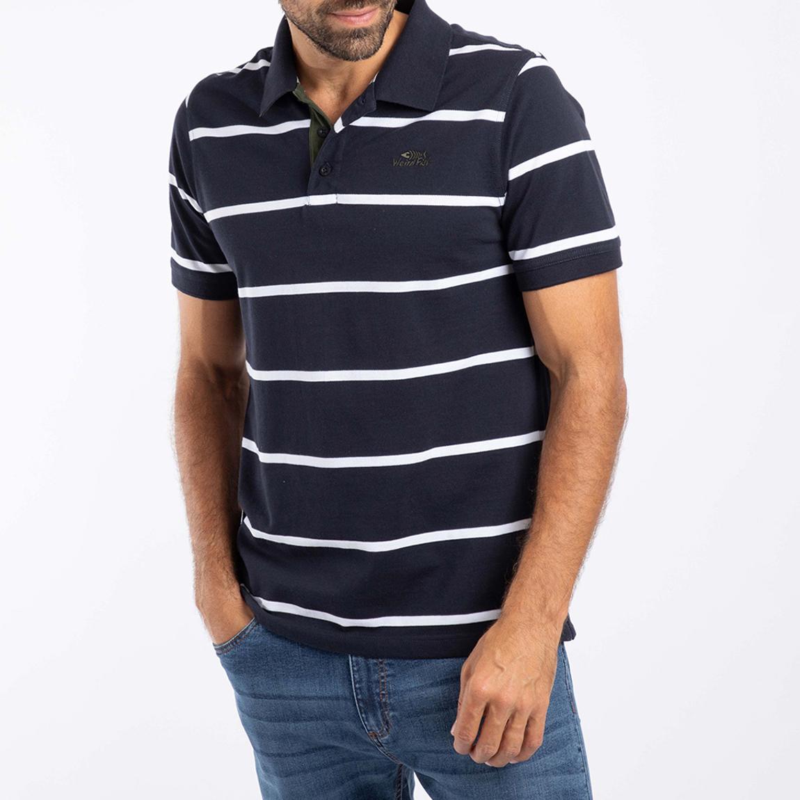 Navy Fabian Striped Pique Cotton Polo Shirt main product photo