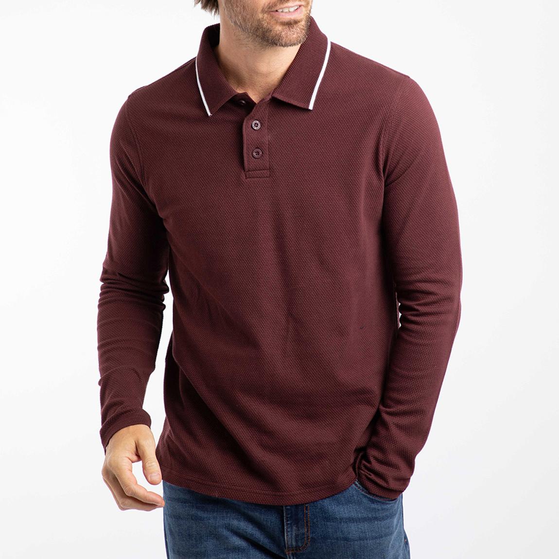Brown Theo Textured Organic Cotton Polo Jumper main product photo