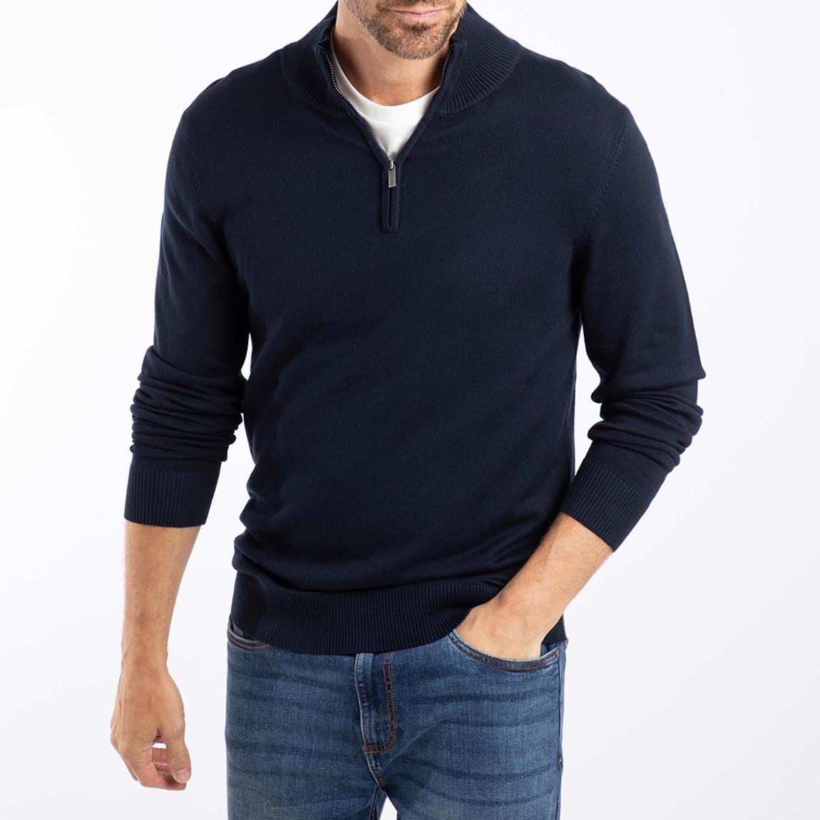 Navy Frederick 1/4 Zip Fine Knit Jumper main product photo