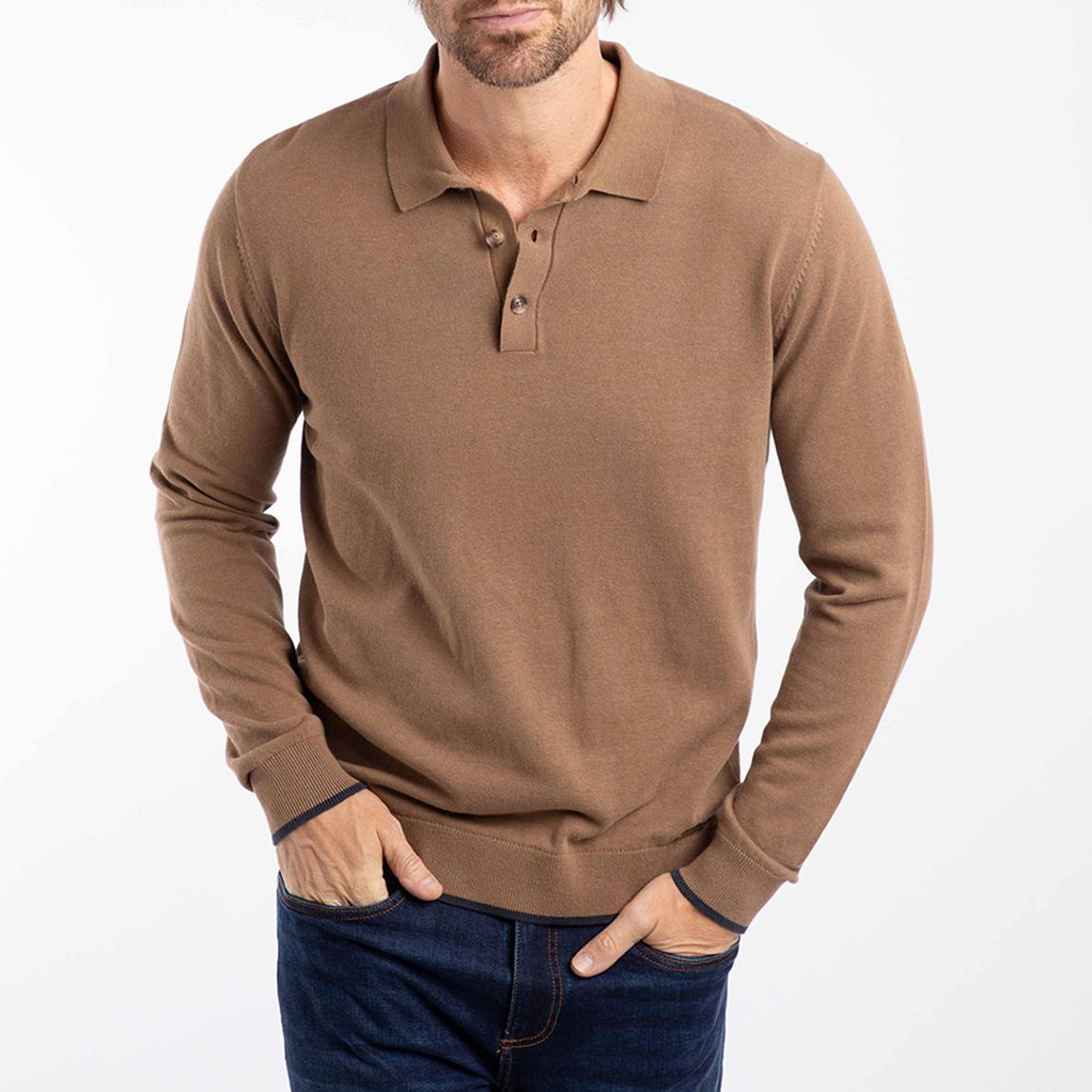 Brown Alden Knitted Cotton Polo Jumper main product photo