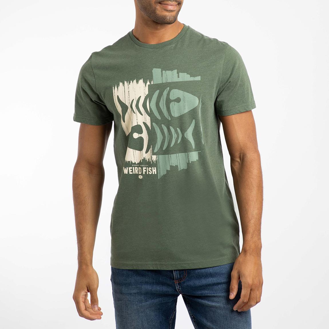 Green Double Fish Graphic Cotton Blend T-Shirt main product photo