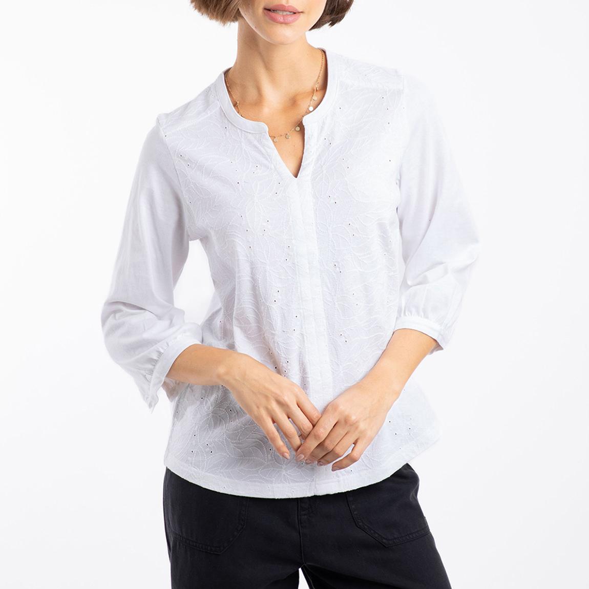 White Mabel Organic Cotton Jacquard 3/4 Sleeve Top main product photo