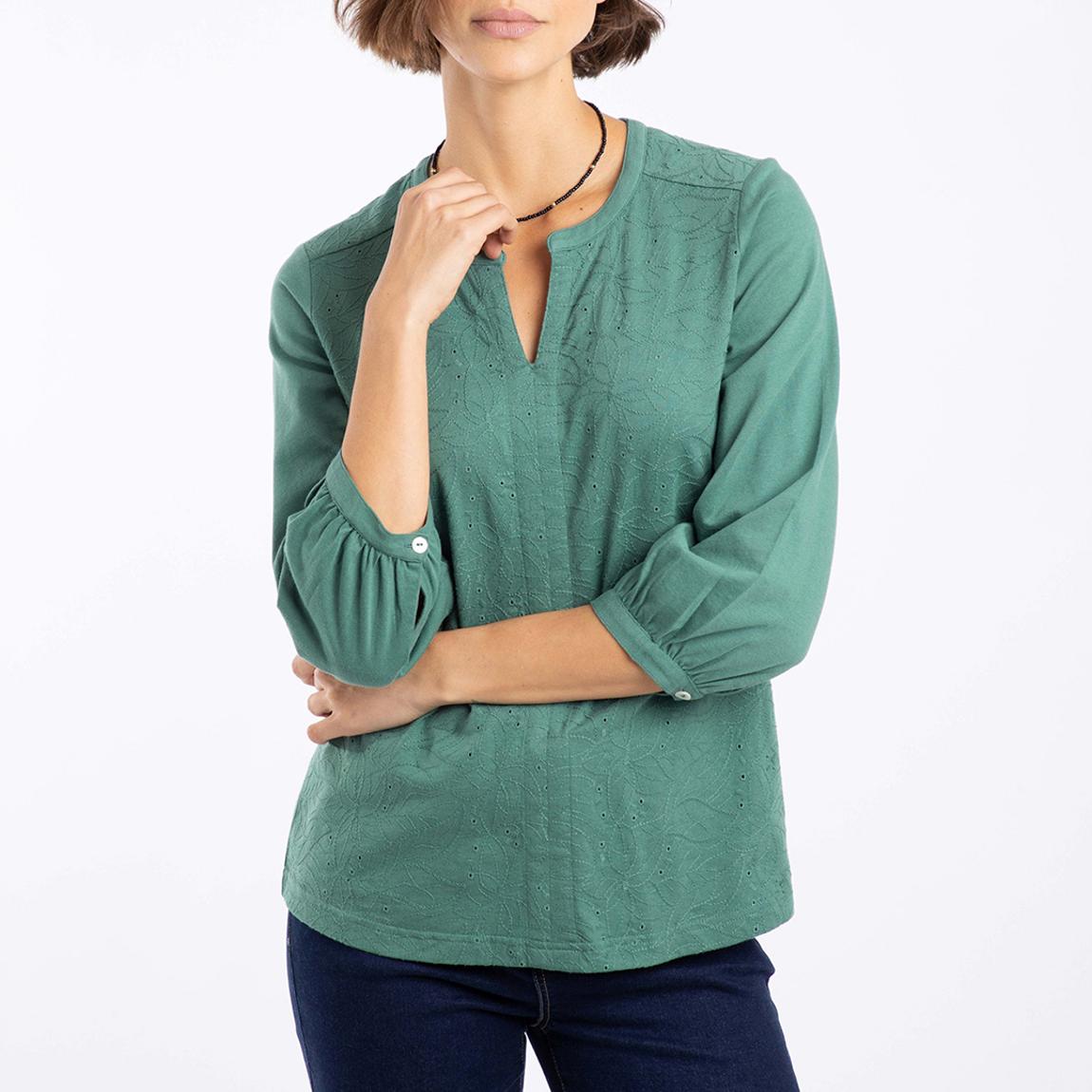 Green Mabel Organic Cotton Jacquard 3/4 Sleeve Top main product photo