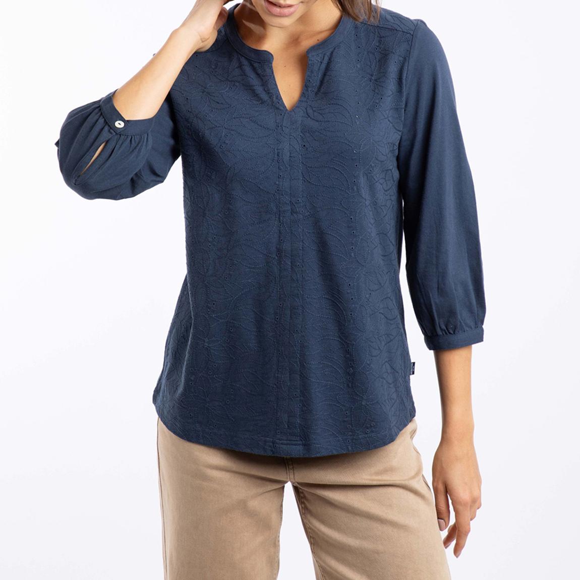 Navy Mabel Organic Cotton Jacquard 3/4 Sleeve Top main product photo