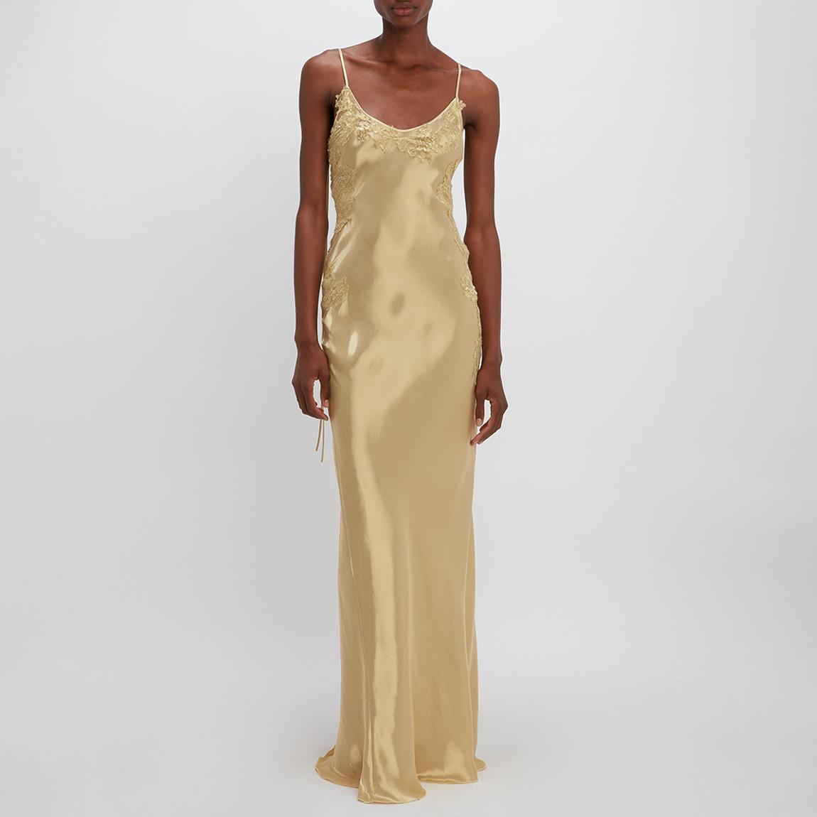 Gold Metallic Lace Detail Silk Gown main product photo