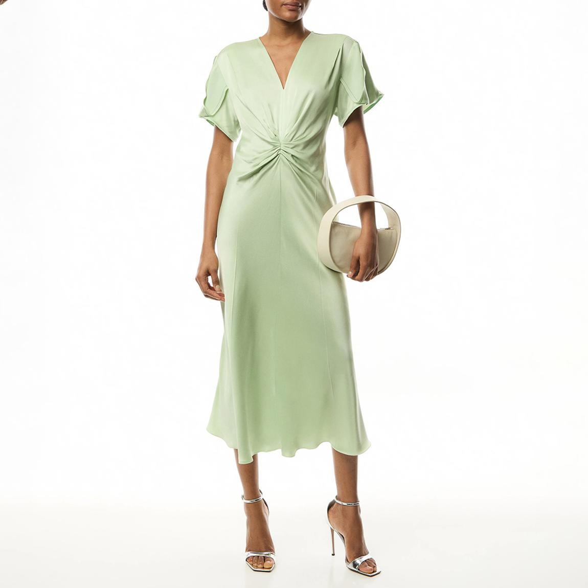GATHERED V-NECK MIDI DRESS main product photo