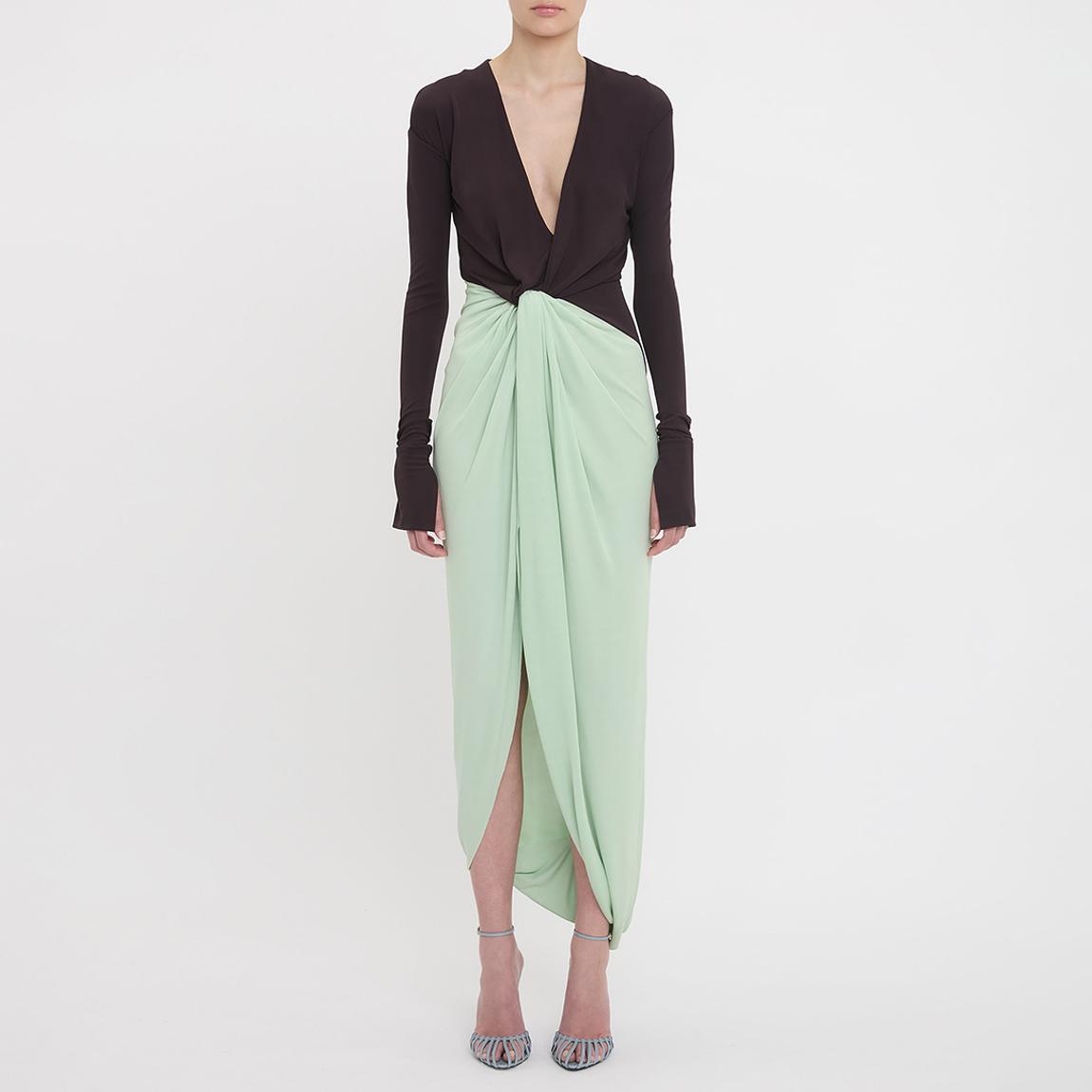 LONG SLEEVE KNOT DETAIL JERSEY GOWN main product photo