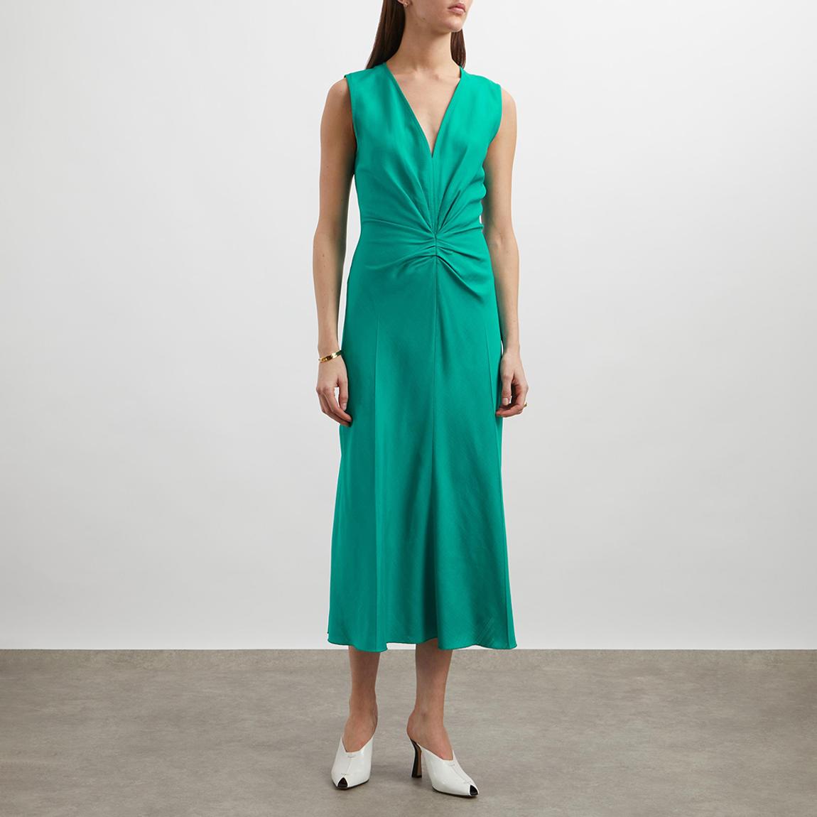 Turquoise Sleeveless Gathered Waist Midi Dress main product photo