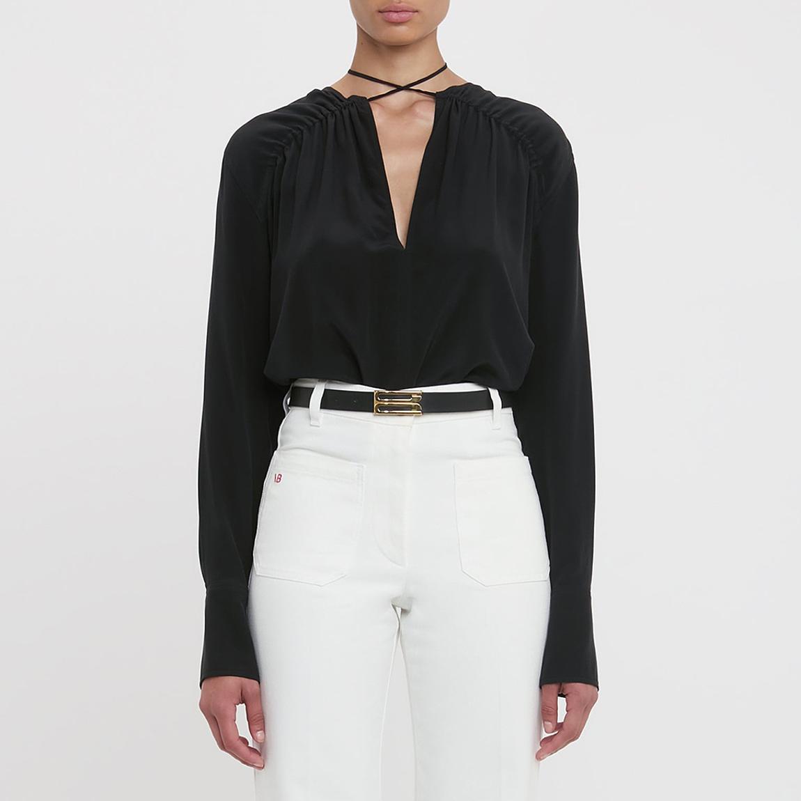 Black Silk Gathered Tie Blouse main product photo