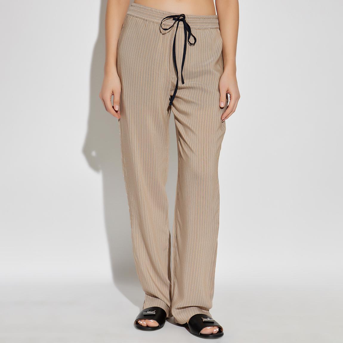 Beige Silk Blend Pleat Pyjama Trouser main product photo