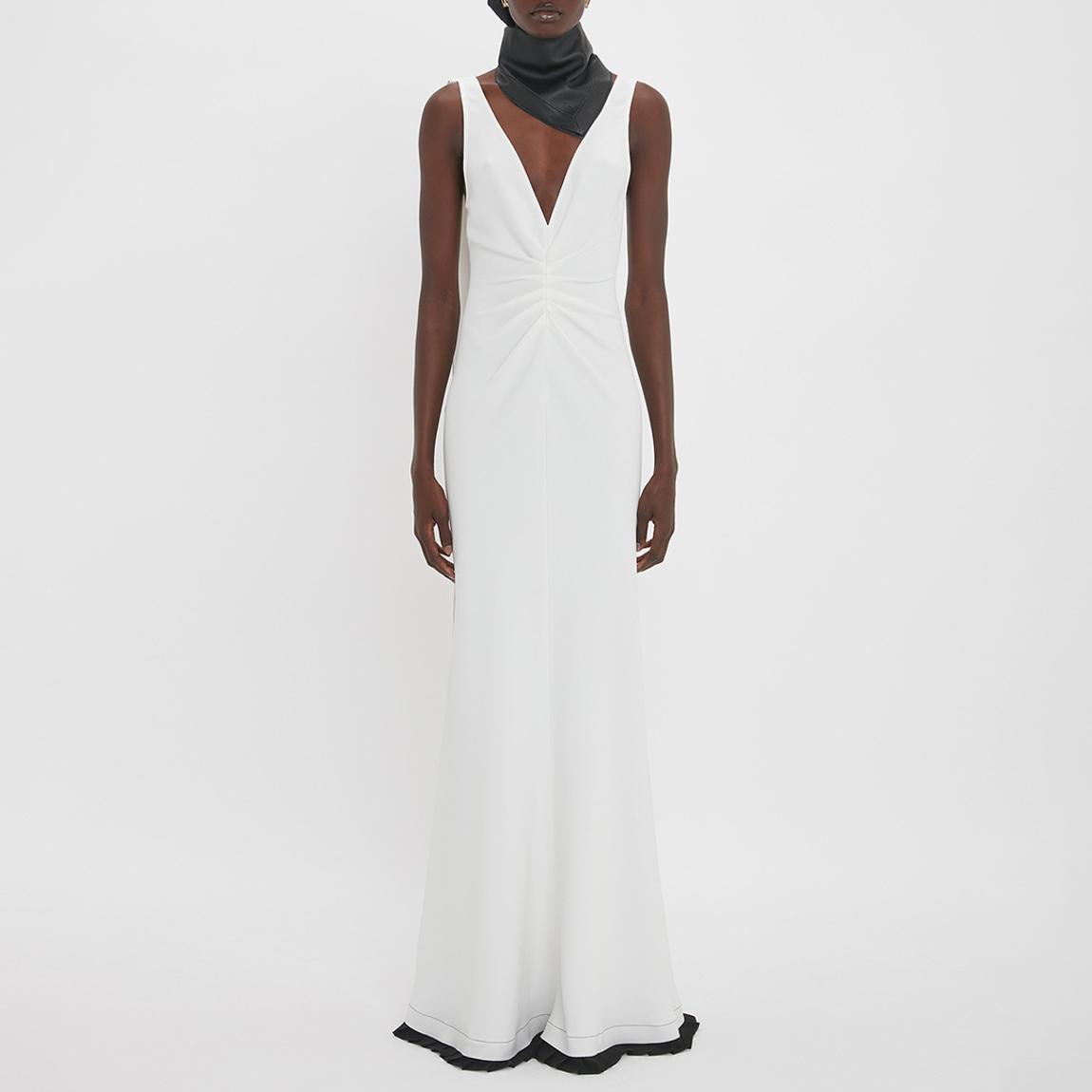 Ivory V-Neck Gathered Waist Gown main product photo