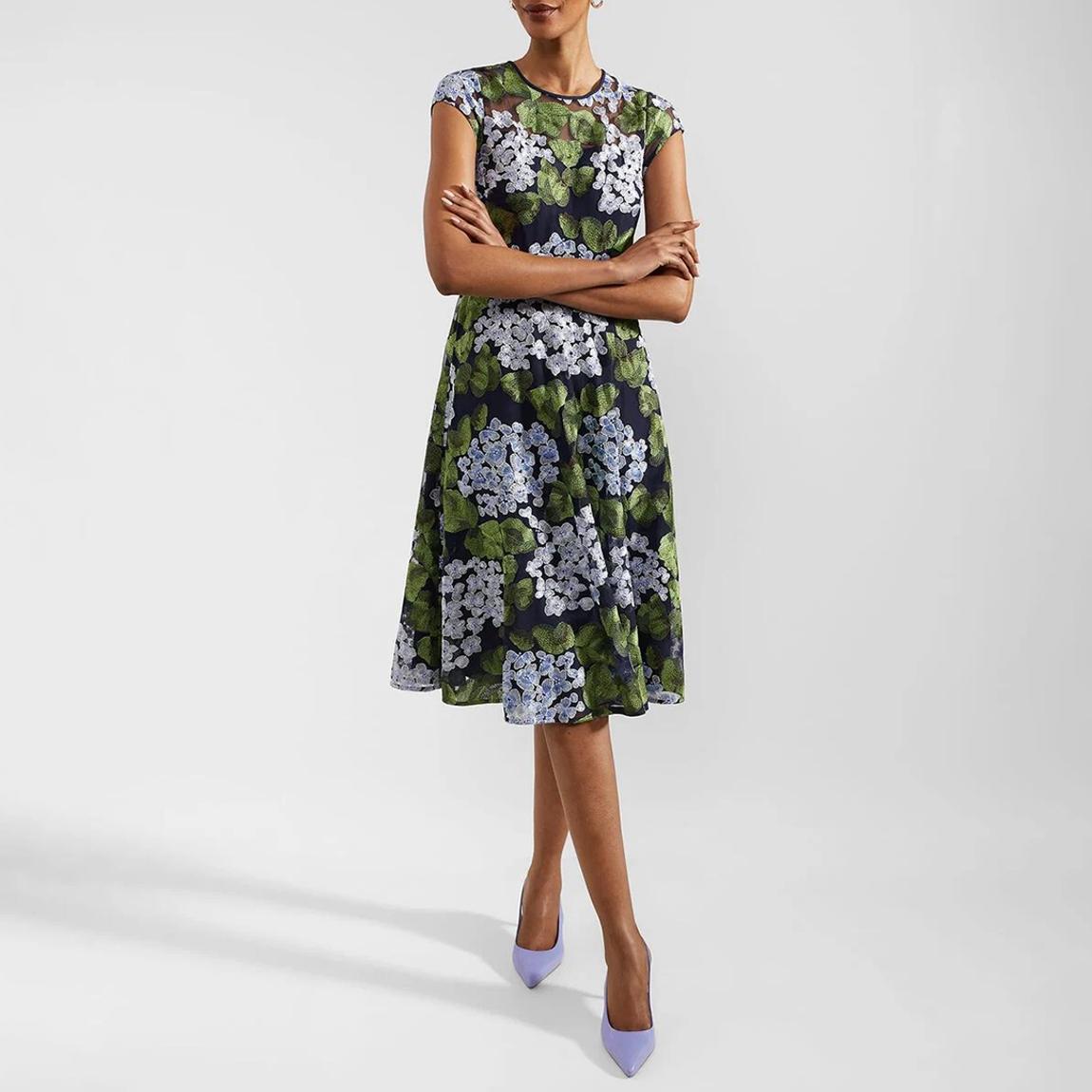 Navy/green Tia Embroidered Dress main product photo