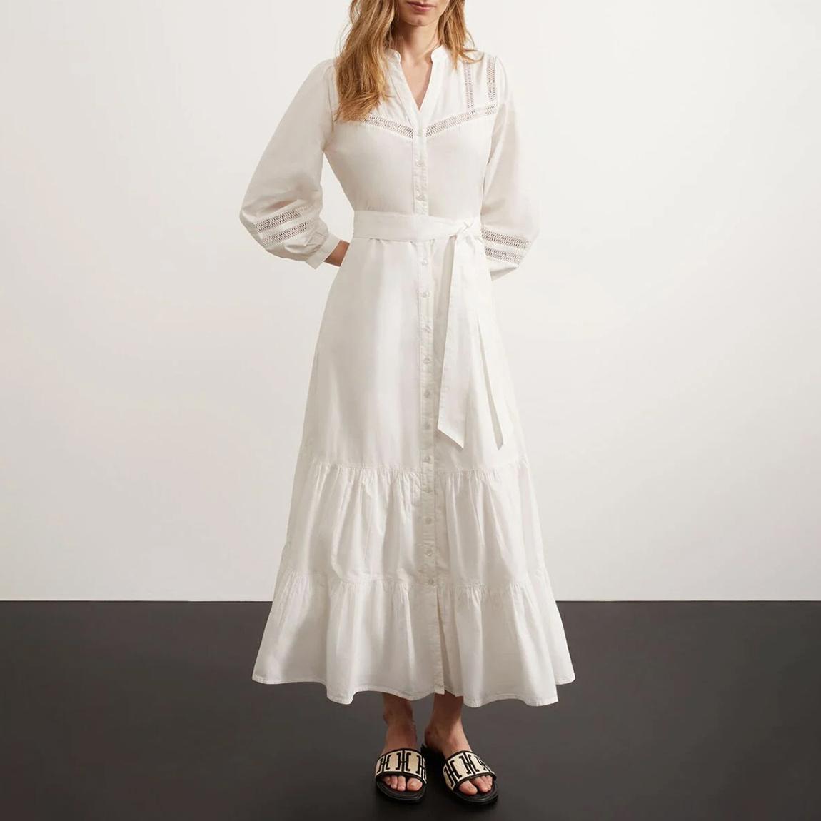 White Selset Cotton Dress main product photo
